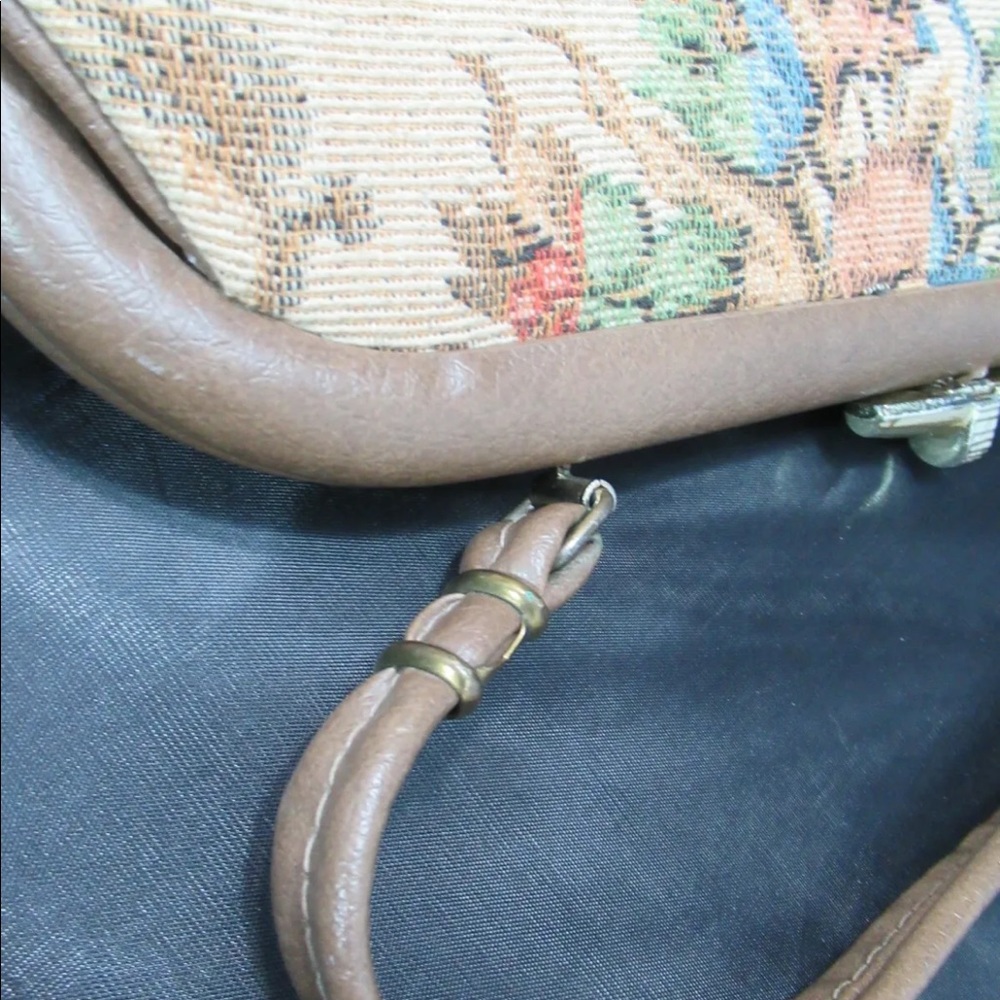 Spilene Tapestry, Vintage Purse, Brown, Clasp, Strap, Pocket Book, 1950's - Picture 5 of 10